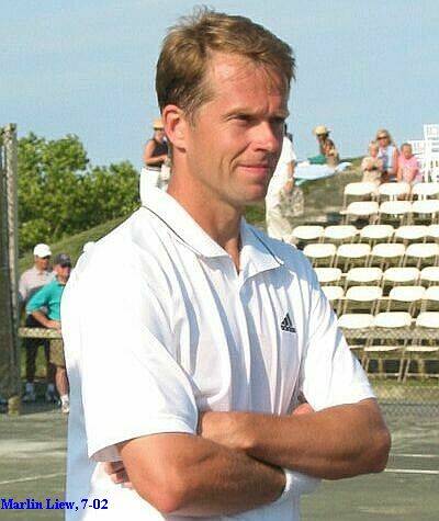 Stefan, after the exhibition matches.  The rest of the Edberg family can be seen in the stands.